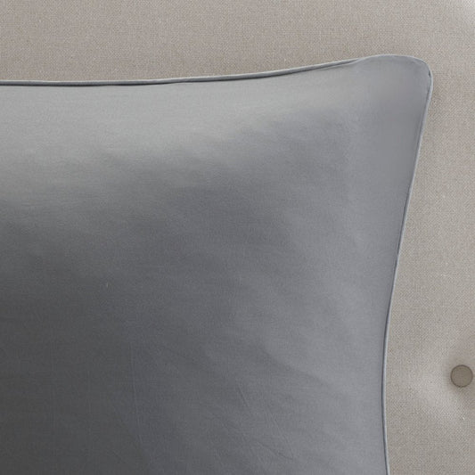 Set of Eight Gray And Ivory Damask Ring Stitch Polyester Sham And Comforter HomeRoots