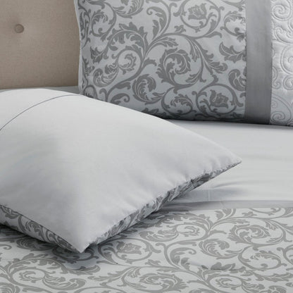 Set of Eight Gray And Ivory Damask Ring Stitch Polyester Sham And Comforter HomeRoots