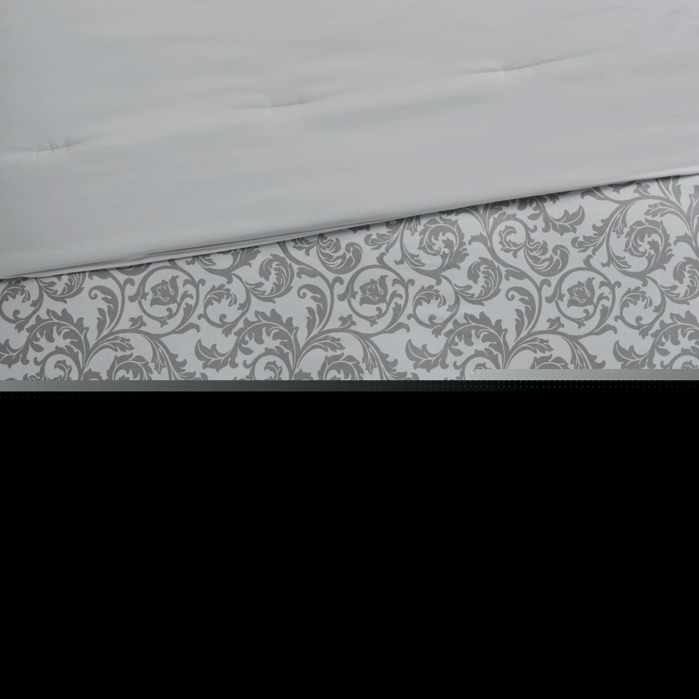 Set of Eight Gray And Ivory Damask Ring Stitch Polyester Sham And Comforter HomeRoots