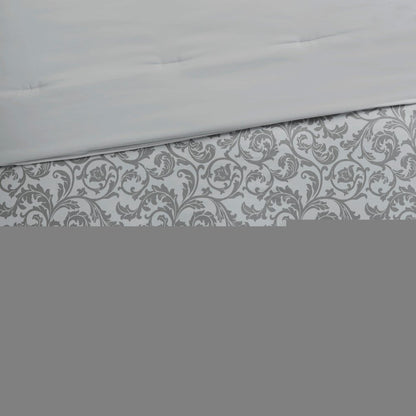 Set of Eight Gray And Ivory Damask Ring Stitch Polyester Sham And Comforter HomeRoots