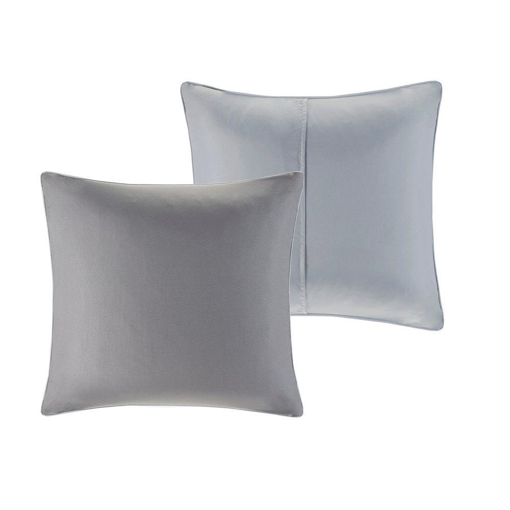 Set of Eight Gray And Ivory Damask Ring Stitch Polyester Sham And Comforter HomeRoots