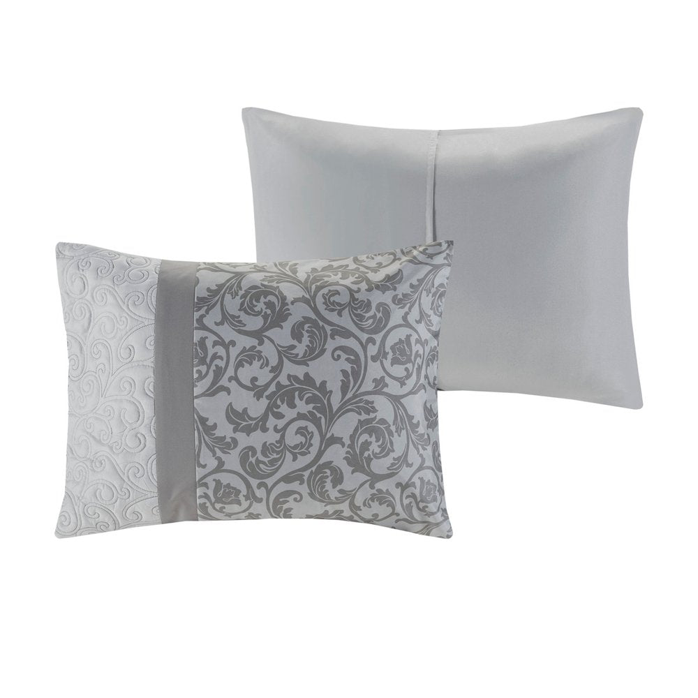 Set of Eight Gray And Ivory Damask Ring Stitch Polyester Sham And Comforter HomeRoots