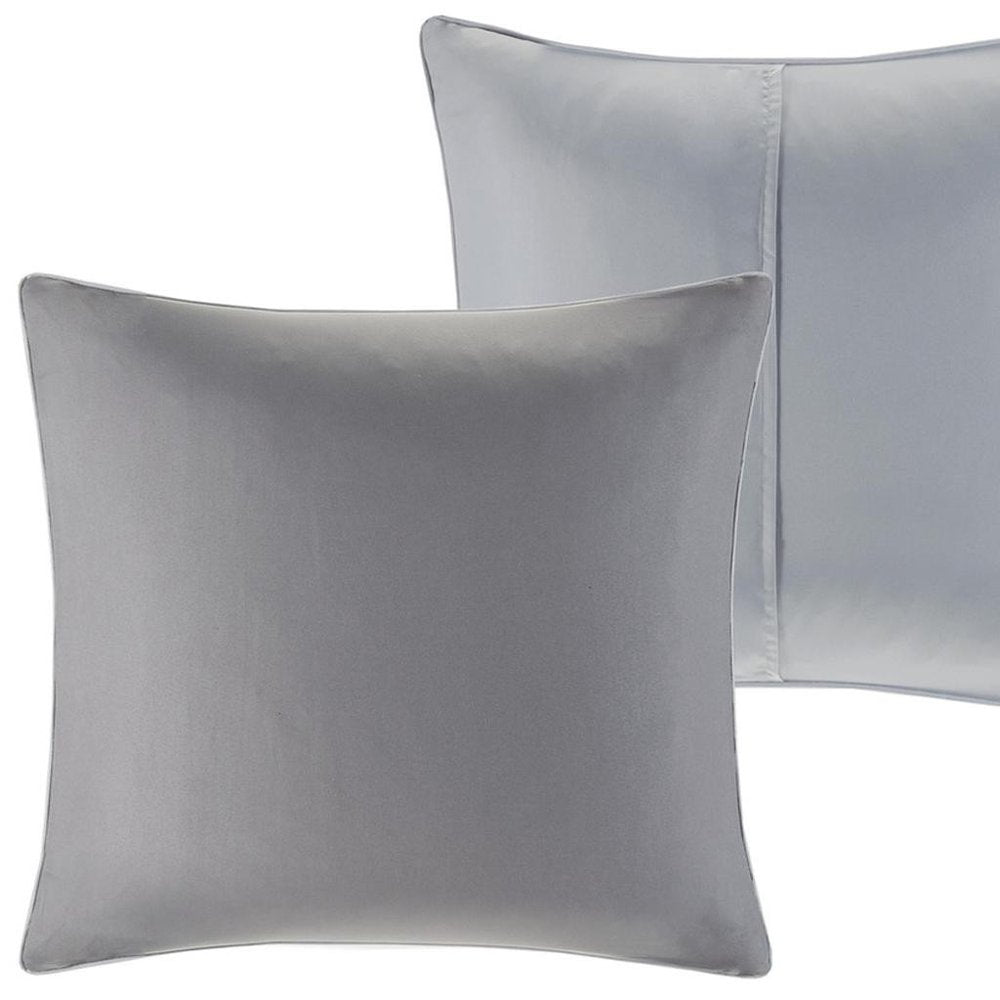 Set of Eight Gray And Ivory Damask Ring Stitch Polyester Sham And Comforter HomeRoots