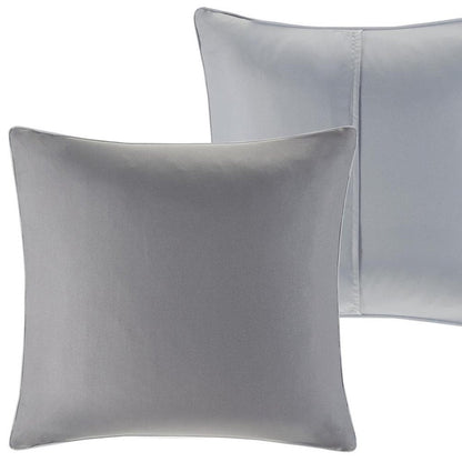 Set of Eight Gray And Ivory Damask Ring Stitch Polyester Sham And Comforter HomeRoots