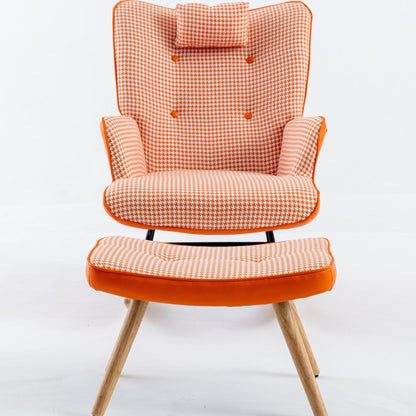 35.5 inch Rocking Chair Soft Houndstooth Fabric Leather Fabric Rocking Chair for Nursery (orange) - FurniFindUSA