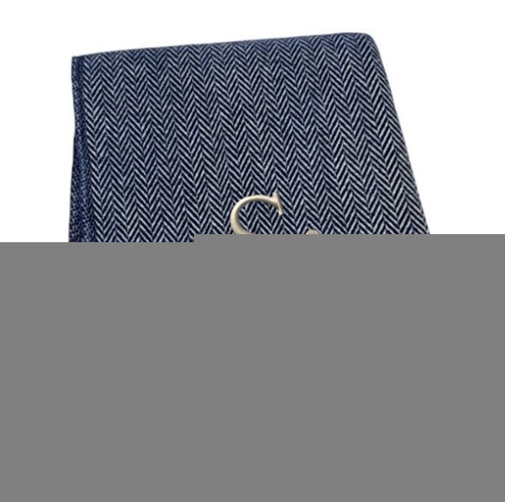 55" X 70" Navy Blue And White Herringbone Cotton Blend S Initial Throw Blanket with Tassels And Embroidery HomeRoots