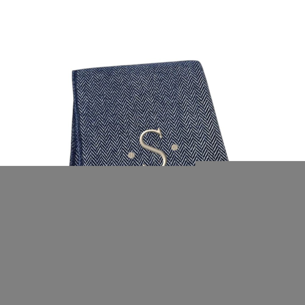 55" X 70" Navy Blue And White Herringbone Cotton Blend S Initial Throw Blanket with Tassels And Embroidery HomeRoots
