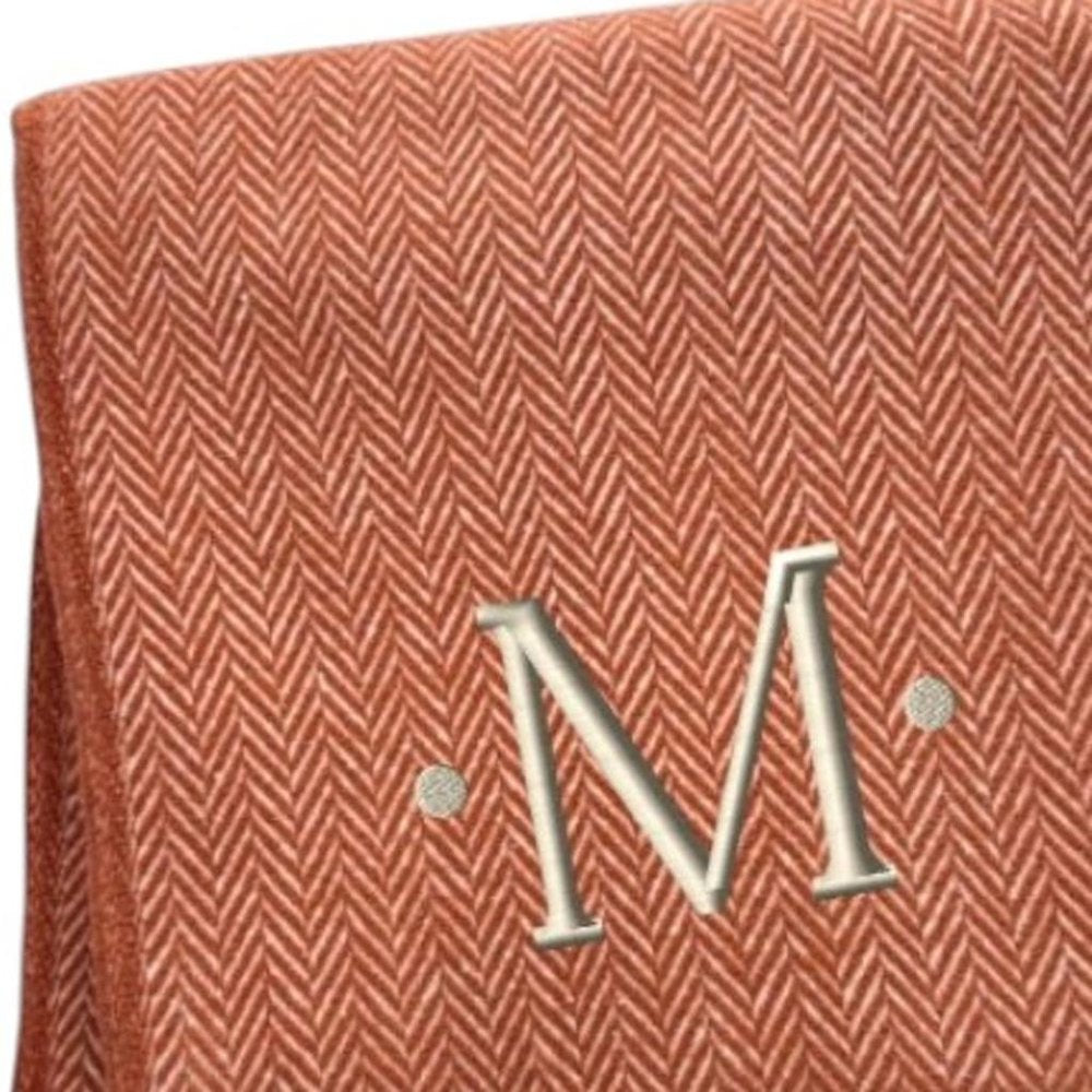 55" X 70" Terra Cotta And White Herringbone Cotton Blend S Initial Throw Blanket with Tassels And Embroidery HomeRoots