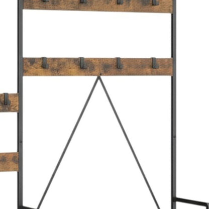 71" Black And Brown Rustic Ten Hook Coat Rack Storage Bench HomeRoots