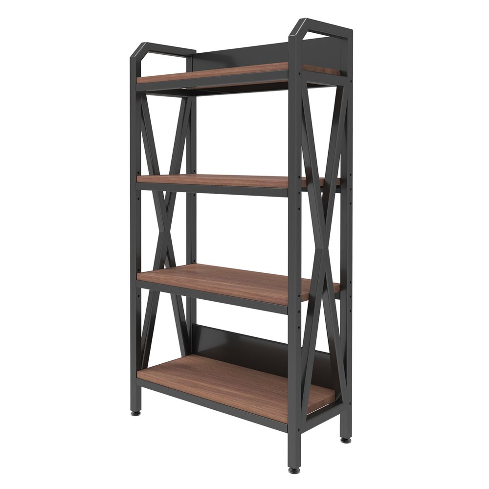 56" Black And Brown Metal and Wood Four Tier Etagere Bookcase HomeRoots