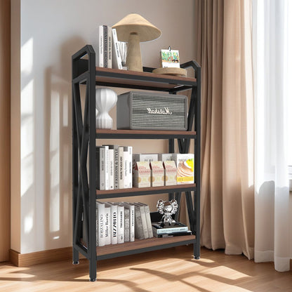 56" Black And Brown Metal and Wood Four Tier Etagere Bookcase HomeRoots