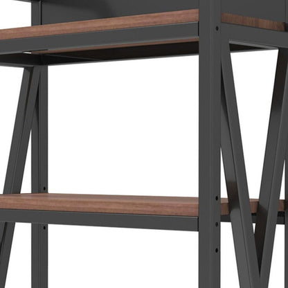 56" Black And Brown Metal and Wood Four Tier Etagere Bookcase HomeRoots