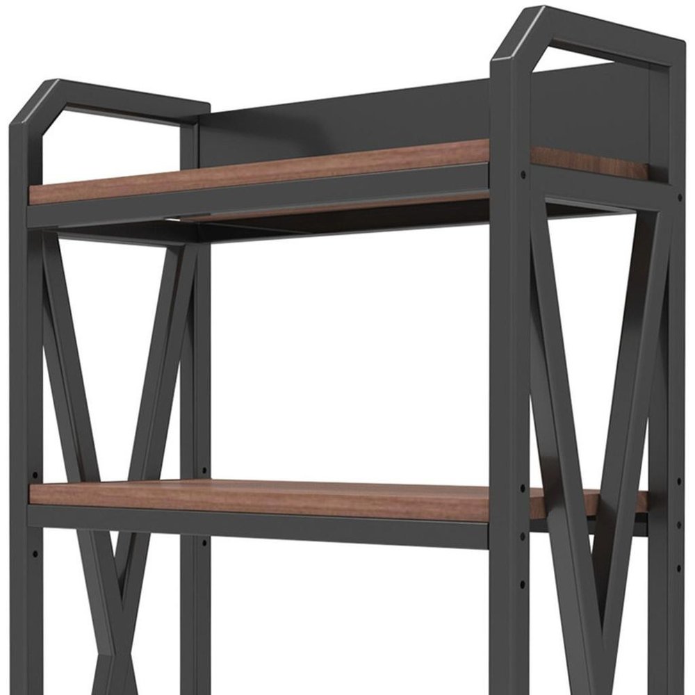 56" Black And Brown Metal and Wood Four Tier Etagere Bookcase HomeRoots
