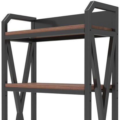 56" Black And Brown Metal and Wood Four Tier Etagere Bookcase HomeRoots