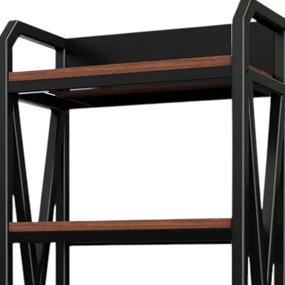 56" Black And Brown Metal and Wood Four Tier Etagere Bookcase HomeRoots