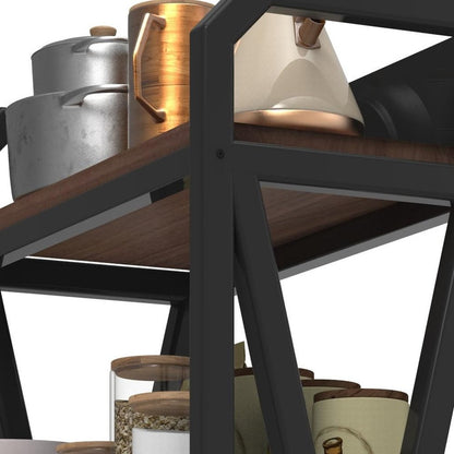 56" Black And Brown Metal and Wood Four Tier Etagere Bookcase HomeRoots