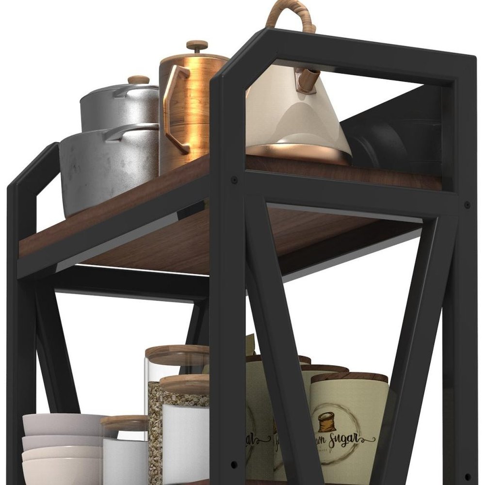 56" Black And Brown Metal and Wood Four Tier Etagere Bookcase HomeRoots