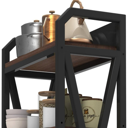 56" Black And Brown Metal and Wood Four Tier Etagere Bookcase HomeRoots