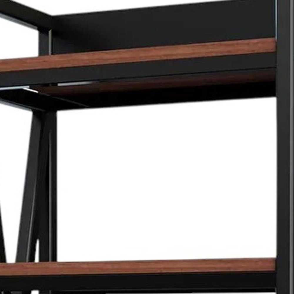 56" Black And Brown Metal and Wood Four Tier Etagere Bookcase HomeRoots