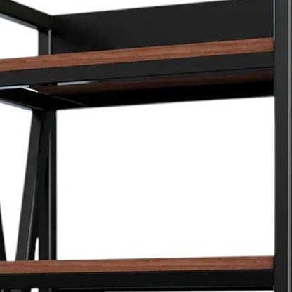 56" Black And Brown Metal and Wood Four Tier Etagere Bookcase HomeRoots