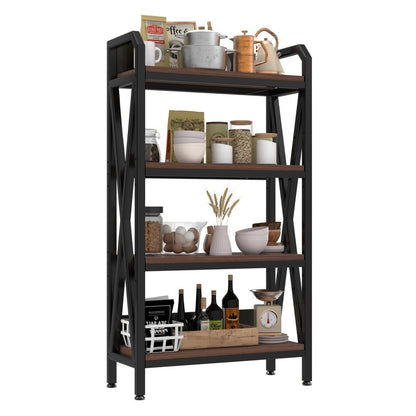 56" Black And Brown Metal and Wood Four Tier Etagere Bookcase HomeRoots