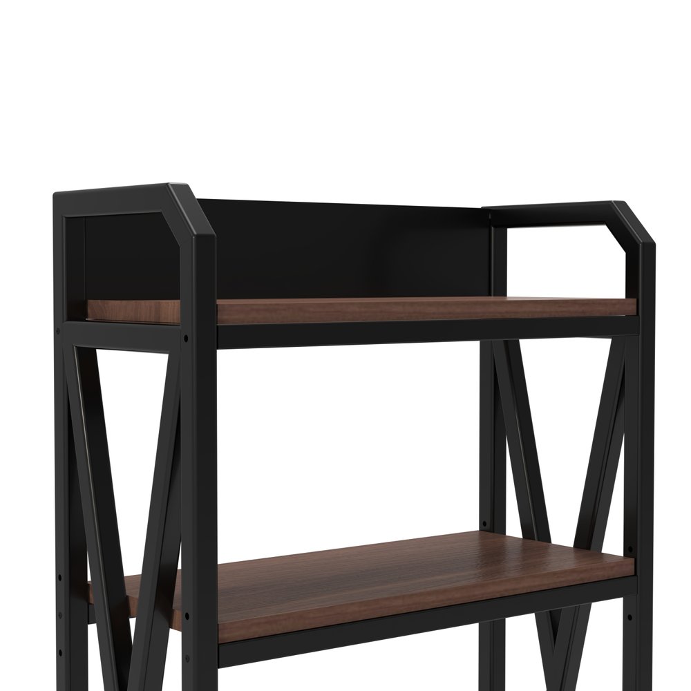 56" Black And Brown Metal and Wood Four Tier Etagere Bookcase HomeRoots