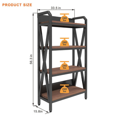 56" Black And Brown Metal and Wood Four Tier Etagere Bookcase HomeRoots