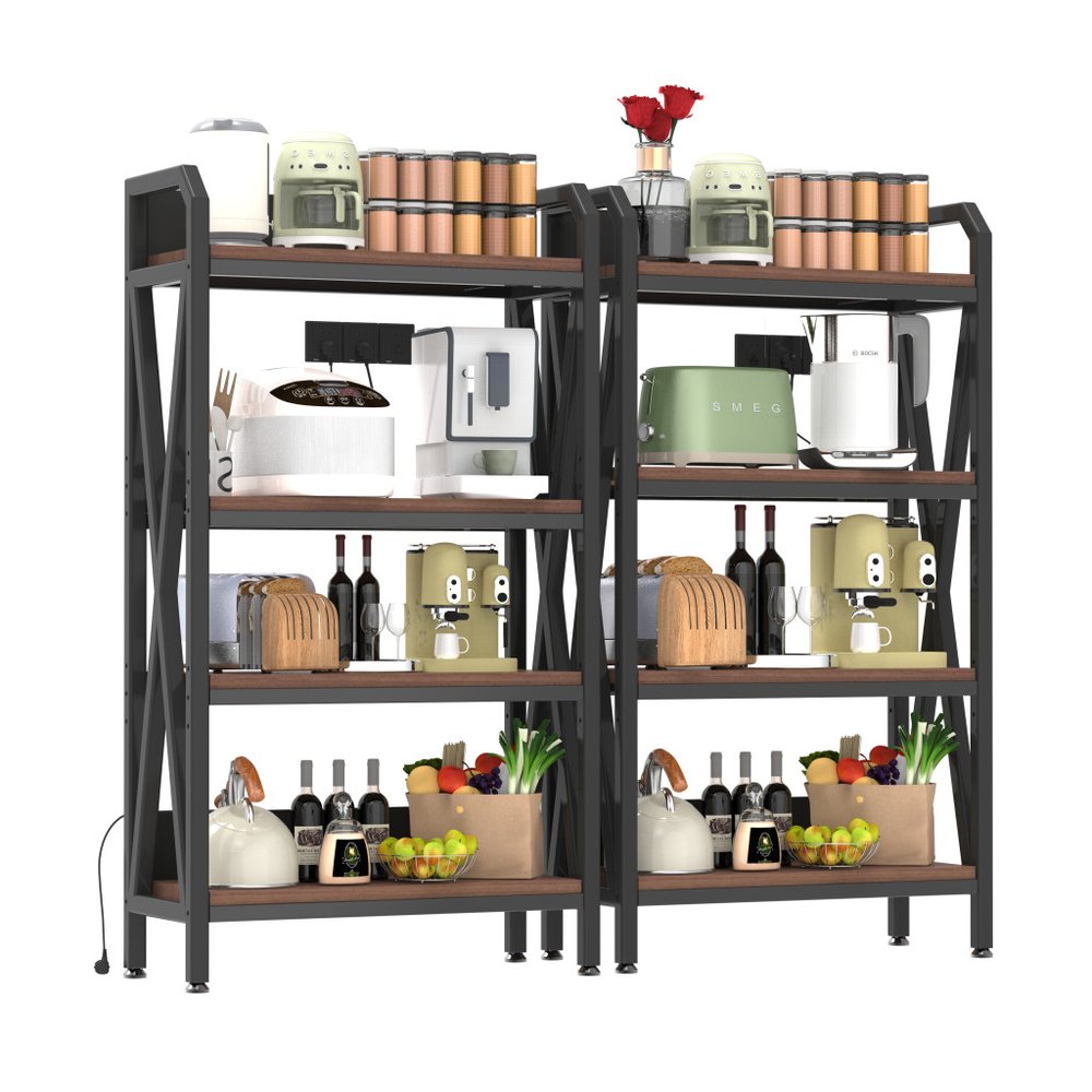 56" Black And Brown Metal and Wood Four Tier Etagere Bookcase HomeRoots