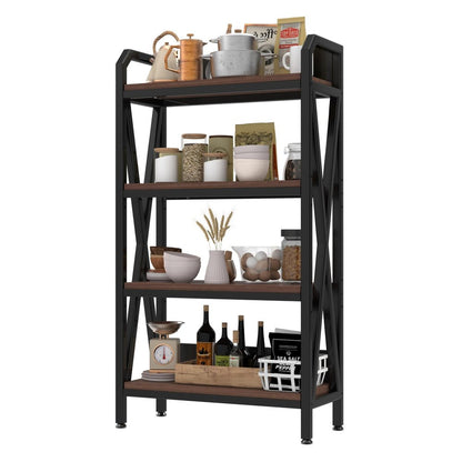 56" Black And Brown Metal and Wood Four Tier Etagere Bookcase HomeRoots