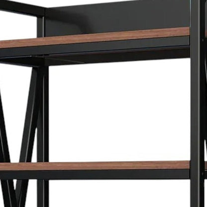 56" Black And Brown Metal and Wood Four Tier Etagere Bookcase HomeRoots