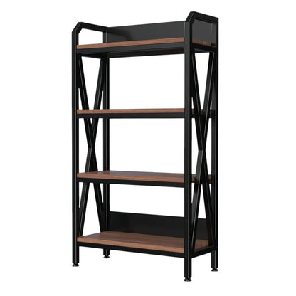 56" Black And Brown Metal and Wood Four Tier Etagere Bookcase HomeRoots