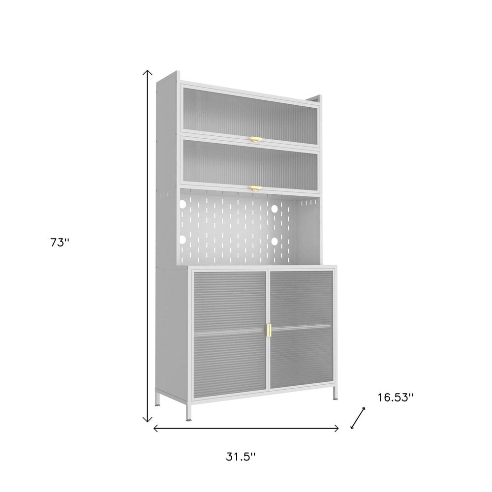 73" White Stainless Steel Textured Door Dining Hutch With Two Doors HomeRoots