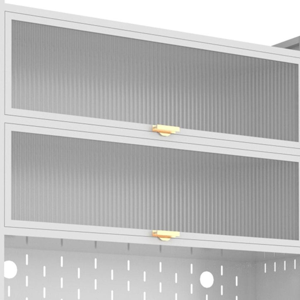73" White Stainless Steel Textured Door Dining Hutch With Two Doors HomeRoots
