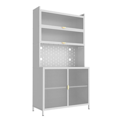 73" White Stainless Steel Textured Door Dining Hutch With Two Doors HomeRoots