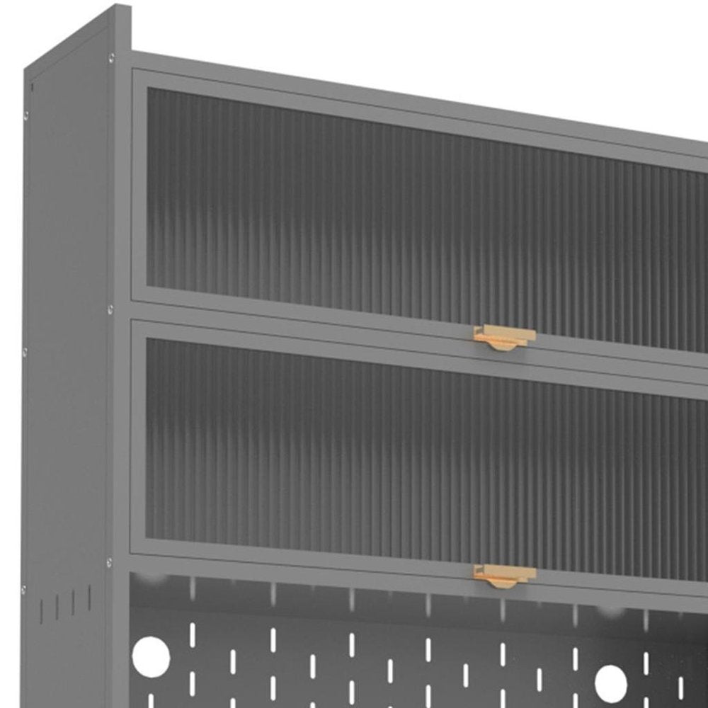 73" Gray Stainless Steel Textured Door Dining Hutch With Two Doors HomeRoots