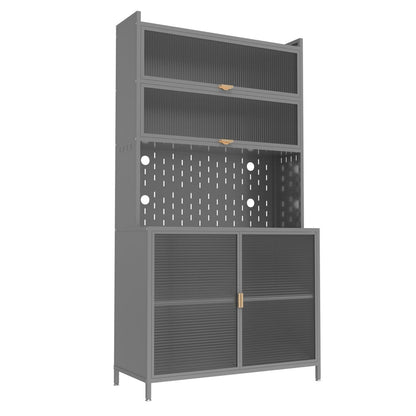 73" Gray Stainless Steel Textured Door Dining Hutch With Two Doors HomeRoots