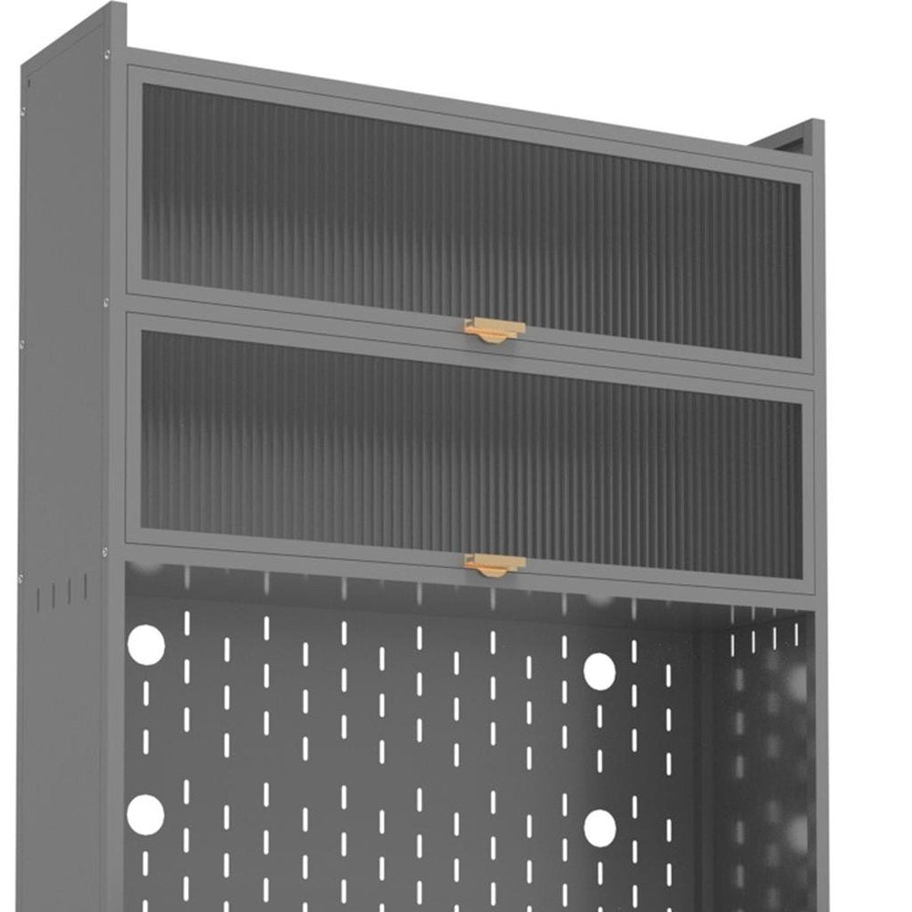 73" Gray Stainless Steel Textured Door Dining Hutch With Two Doors HomeRoots