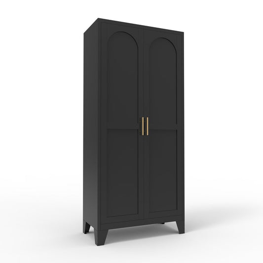 71" Black Stainless Steel Pantry Or Storage Closet With Arched Panel Doors HomeRoots