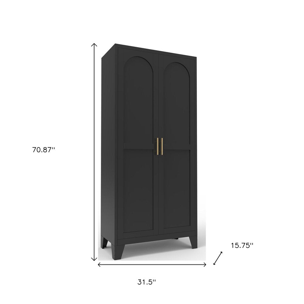 71" Black Stainless Steel Pantry Or Storage Closet With Arched Panel Doors HomeRoots