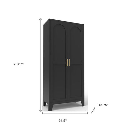71" Black Stainless Steel Pantry Or Storage Closet With Arched Panel Doors HomeRoots