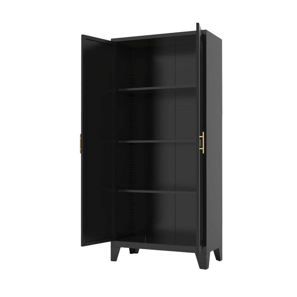 71" Black Stainless Steel Pantry Or Storage Closet With Arched Panel Doors HomeRoots