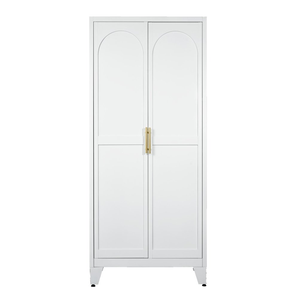 71" White Steel Pantry Or Storage Closet With Arched Panel Doors HomeRoots