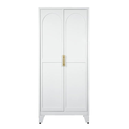 71" White Steel Pantry Or Storage Closet With Arched Panel Doors HomeRoots