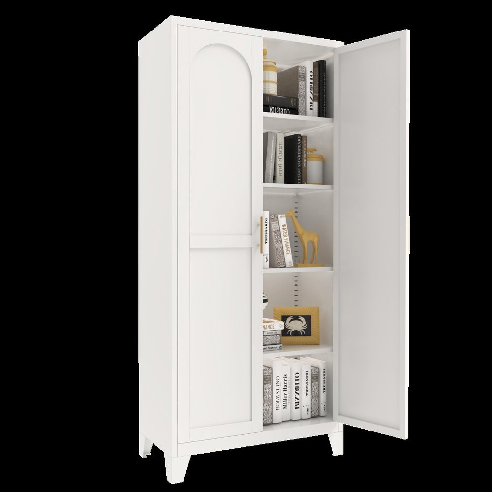 71" White Steel Pantry Or Storage Closet With Arched Panel Doors HomeRoots