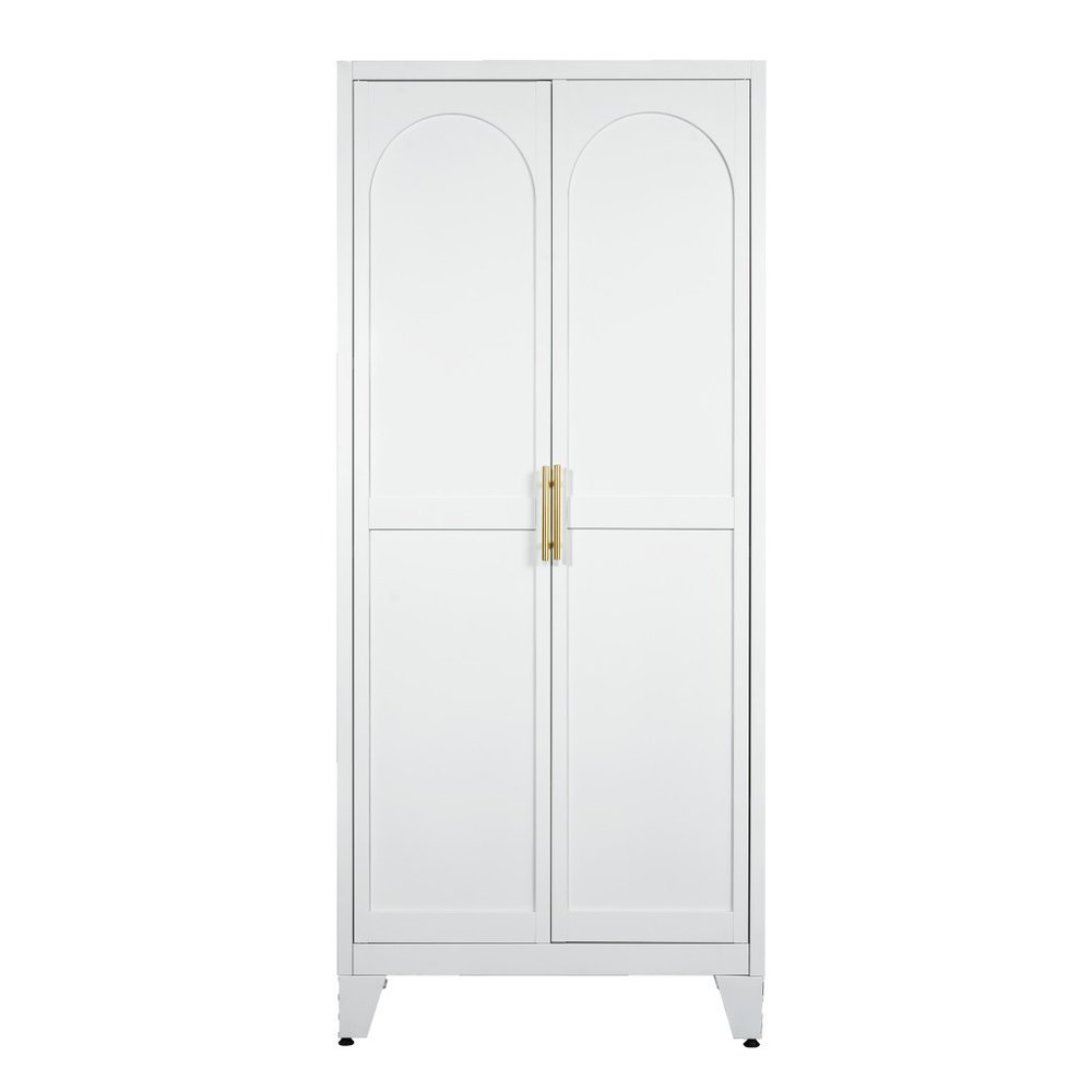 71" White Steel Pantry Or Storage Closet With Arched Panel Doors HomeRoots