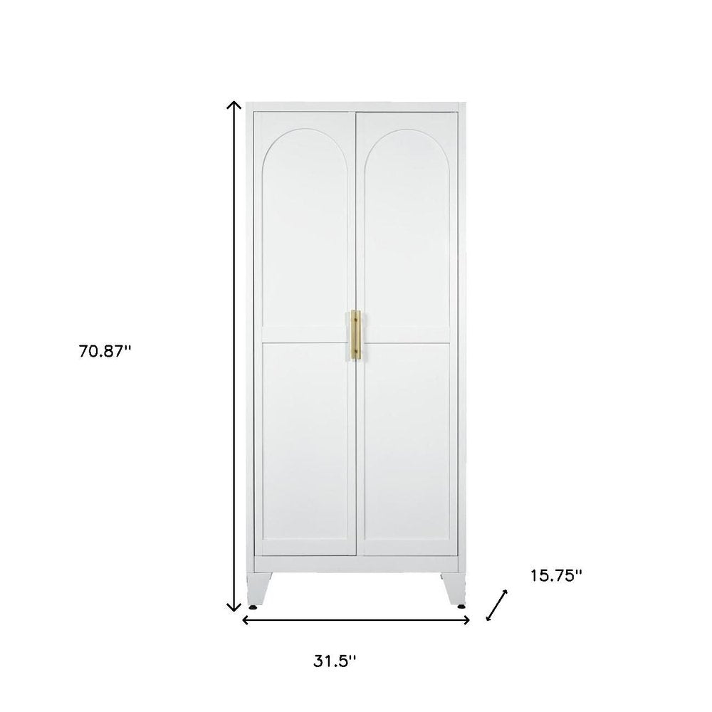 71" White Steel Pantry Or Storage Closet With Arched Panel Doors HomeRoots