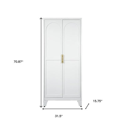 71" White Steel Pantry Or Storage Closet With Arched Panel Doors HomeRoots