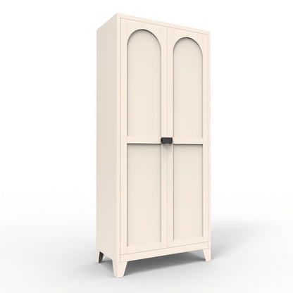71" Cream Stainless Steel Locking Pantry Or Storage Closet With Arched Panel Doors HomeRoots