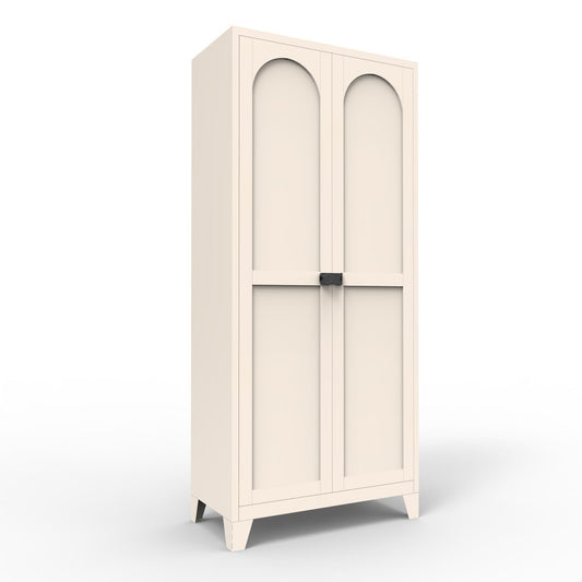 71" Cream Stainless Steel Locking Pantry Or Storage Closet With Arched Panel Doors HomeRoots