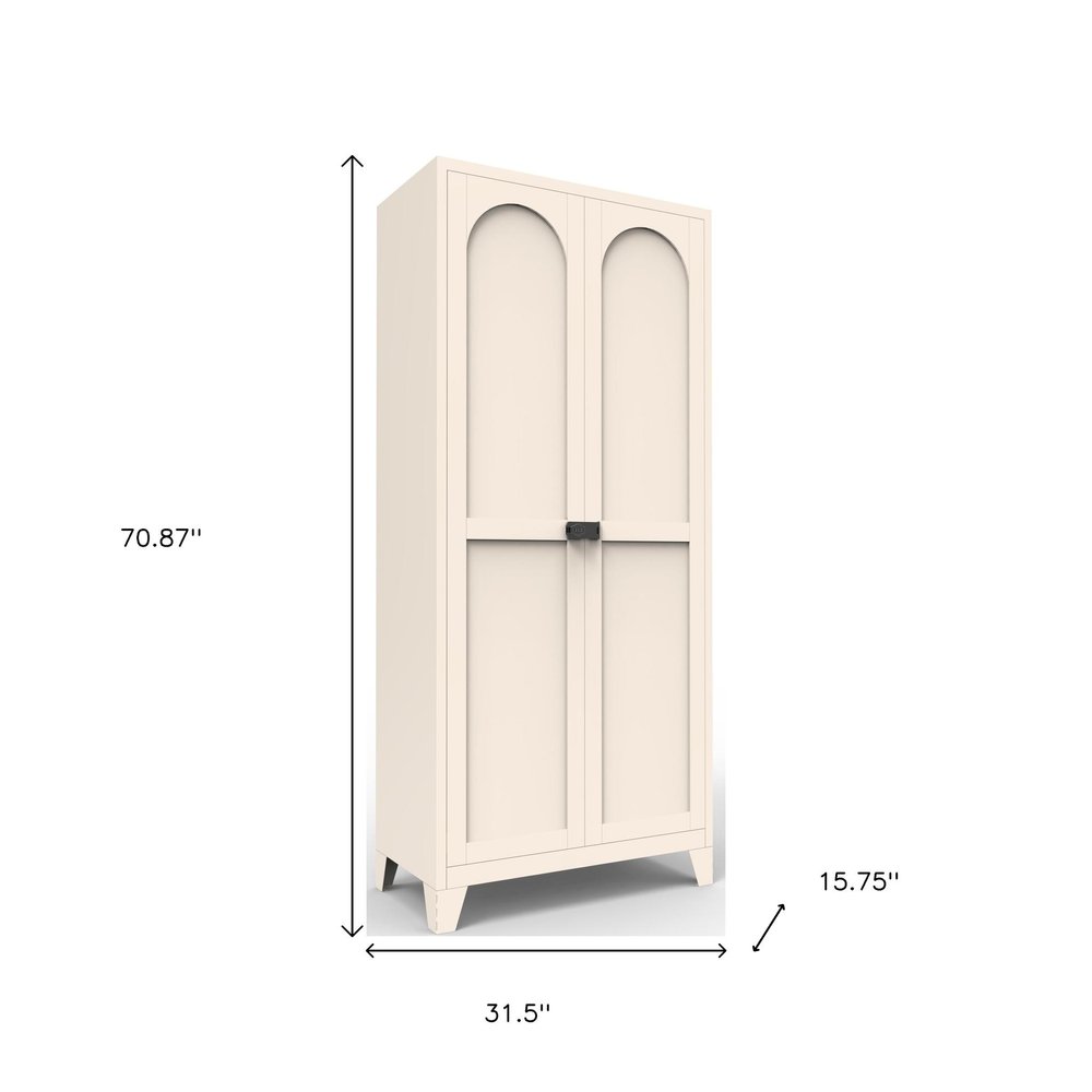 71" Cream Stainless Steel Locking Pantry Or Storage Closet With Arched Panel Doors HomeRoots